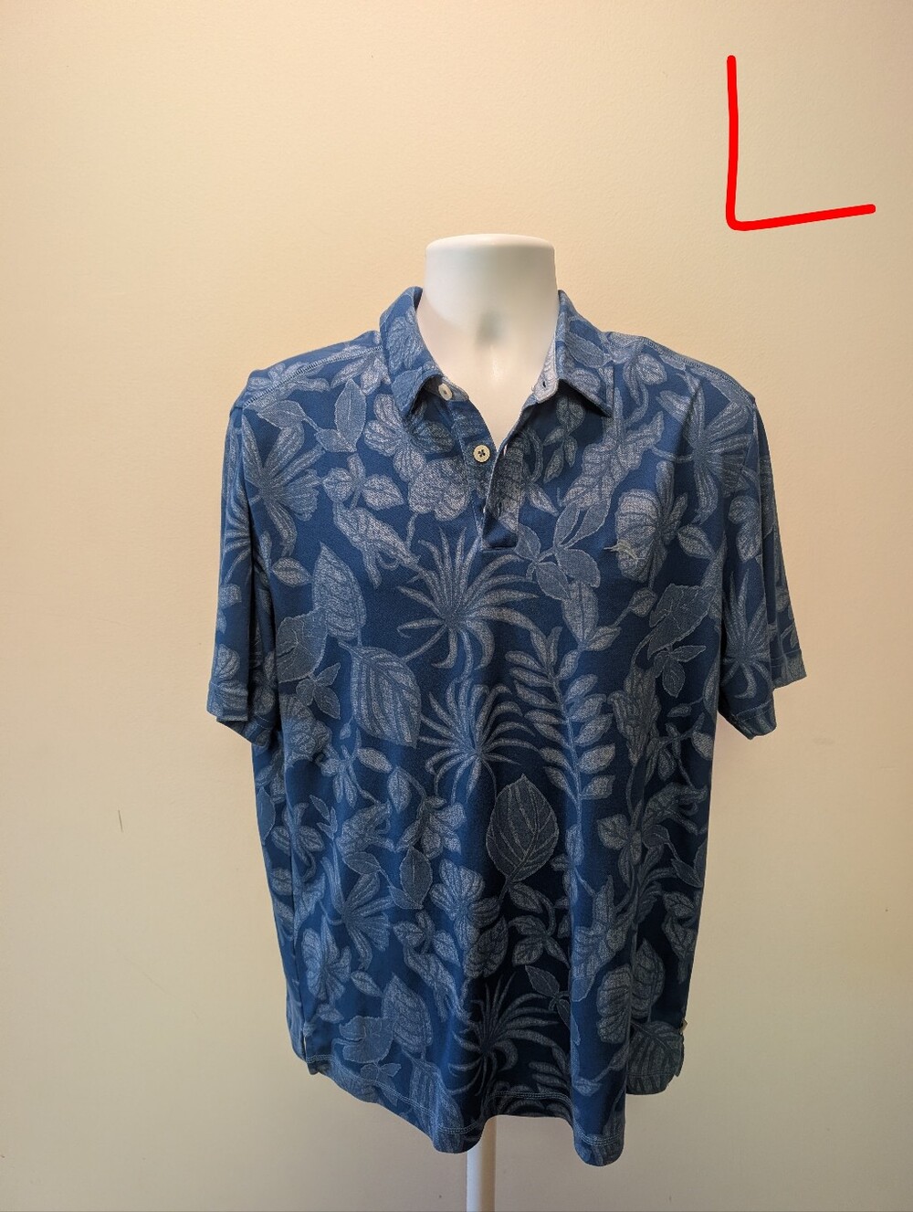 Men's Blue Polo Dryfit Golf Shirt with Aqua Leaf Print